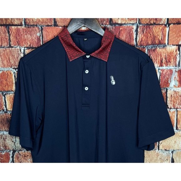 No Putts Given Men’s Golf Performance Stretch Medium Blue Pineapple Polo Shirt - Picture 1 of 5